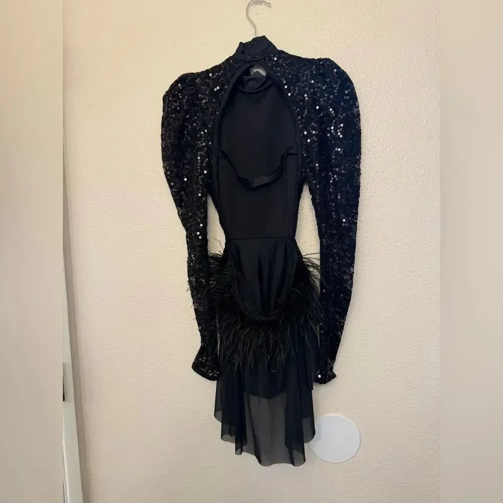 Weissman dance costume black lace puff sleeve feather Trouble D12666 SA adult